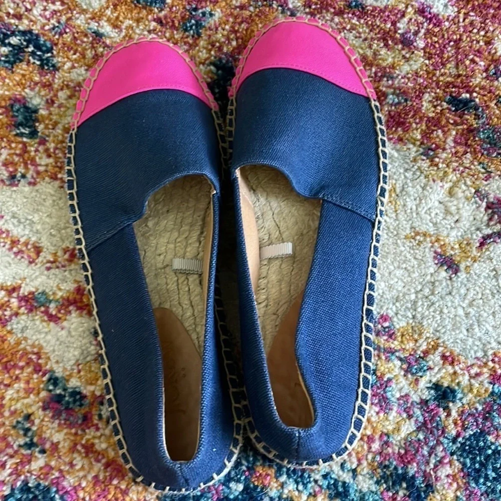 J. Crew Pink Navy Blue Canvas Colorblock cap-toe slip-on espadrilles